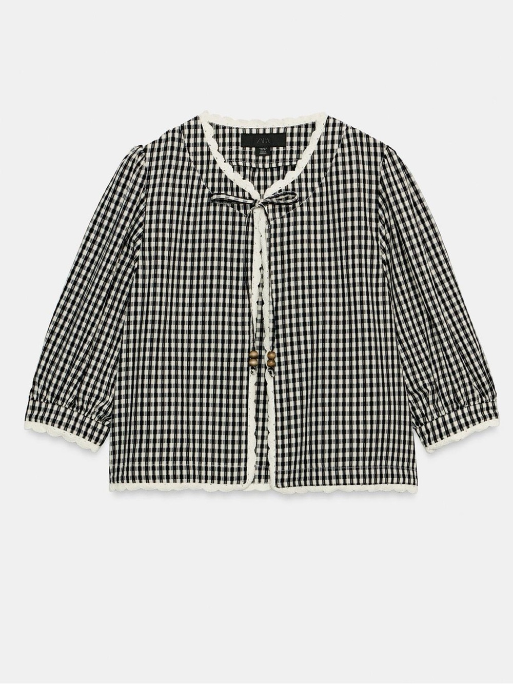 Zara Crochet Black & White Gingham Tie-Neck Jacket